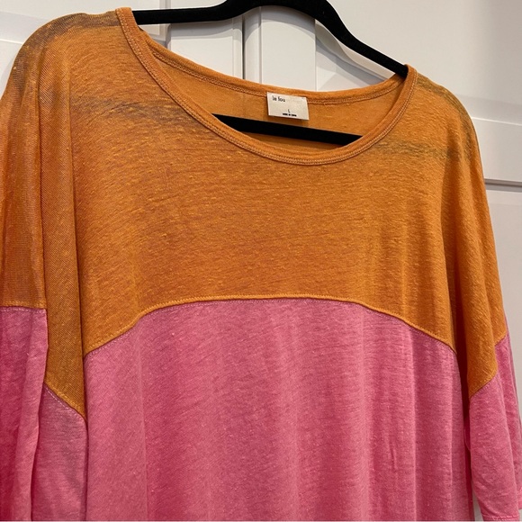 Aritzia Le Fou Pink & Orange Colourblock Linen T-Shirt - Picture 8 of 8